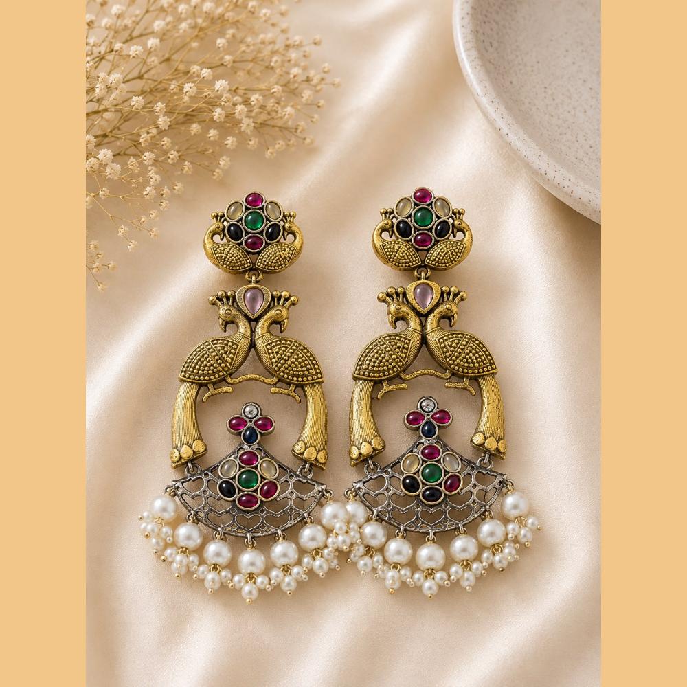 Akruti Collection Premium 2 Tone Plated Pota Stone Pearl Earrings