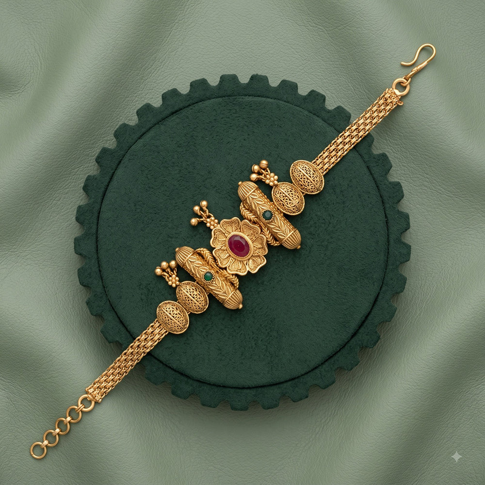 Akruti Collection Royal Pota Stone And Pearl Adjustable Bracelet