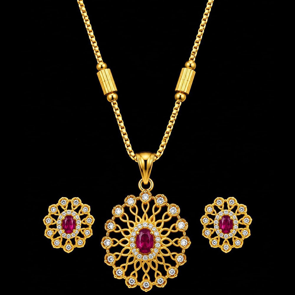 Akruti Collection Elegant Pota Stone Chain Pendant Set