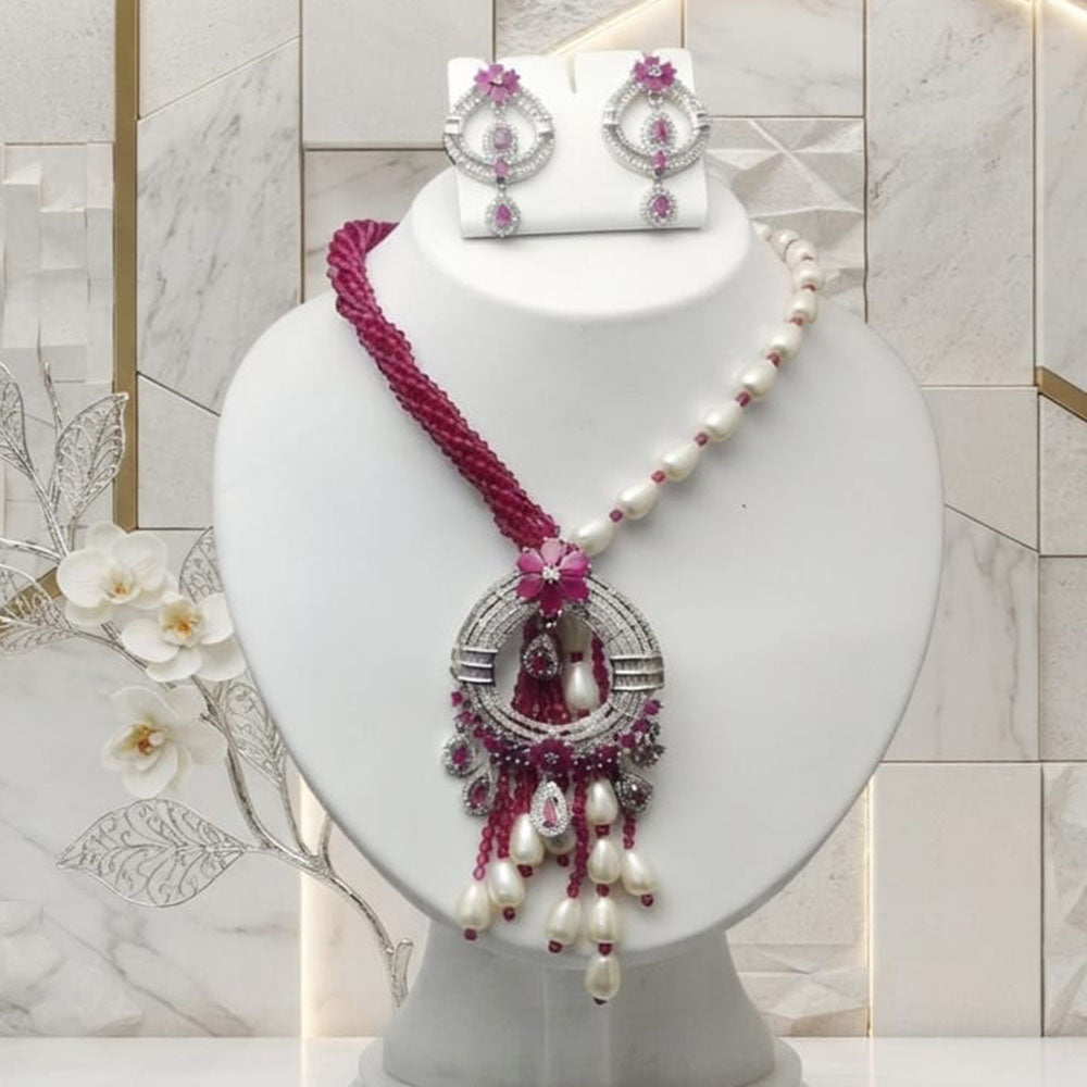 Akruti Collection Radiant Glow Modern American Daimonds And Beads Necklace Set