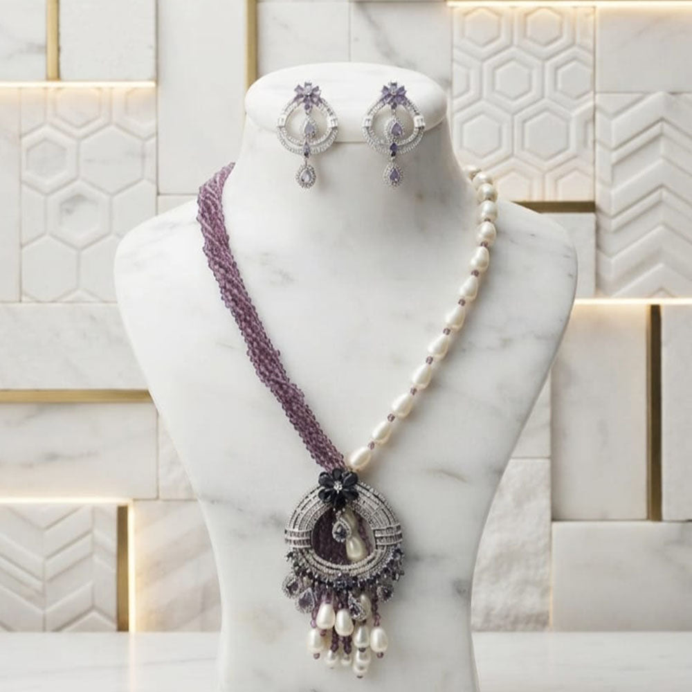 Akruti Collection Radiant Glow Modern American Daimonds And Beads Necklace Set