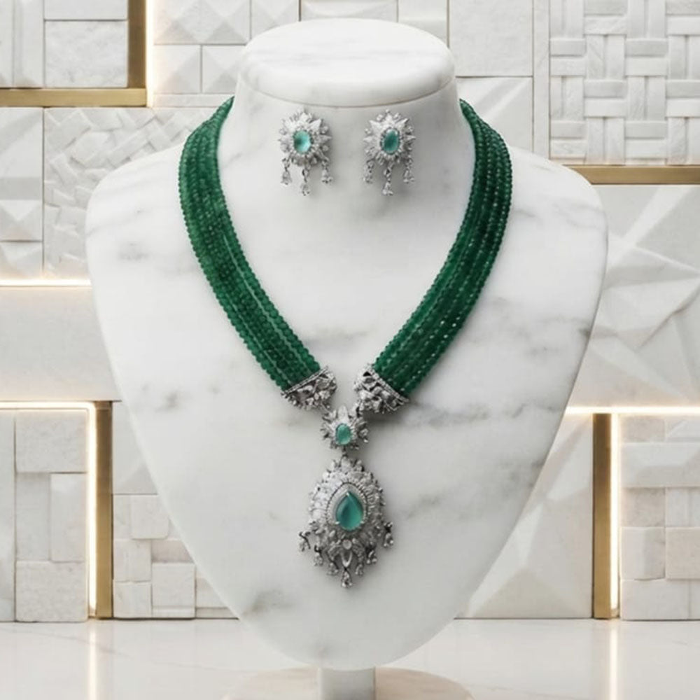 Akruti Collection Radiant Glow Modern American Daimonds And Beads Necklace Set