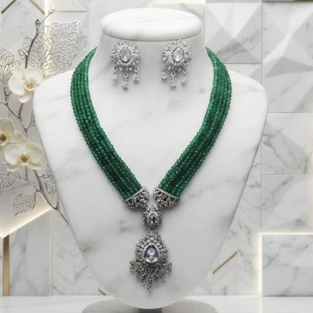 Akruti Collection Radiant Glow Modern American Daimonds And Beads Necklace Set