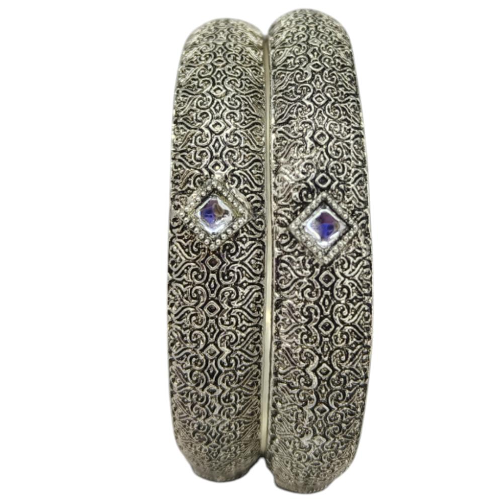 Amity Arts Oxidised Plated Kundan Stone Bangles Set (2 Piece Only)