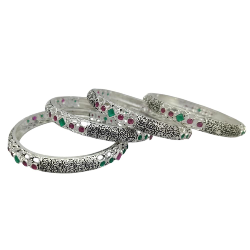 Amity Arts Oxidised Plated Rubi Embral Bangles Set (4 Piece Only)