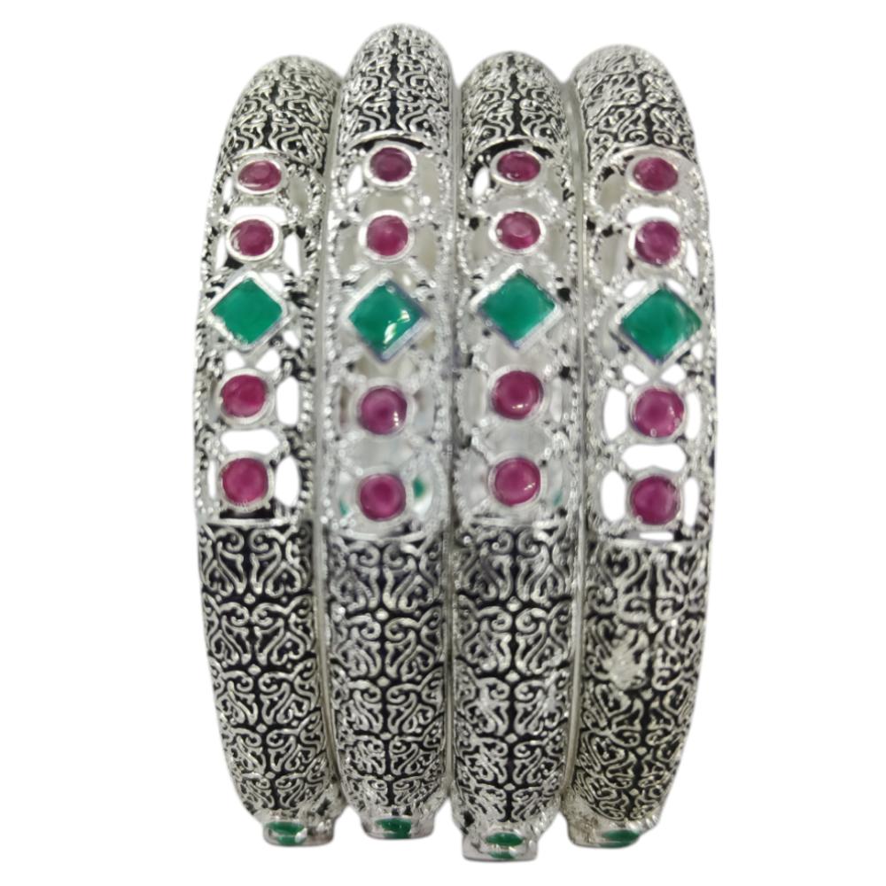 Amity Arts Oxidised Plated Rubi Embral Bangles Set (4 Piece Only)