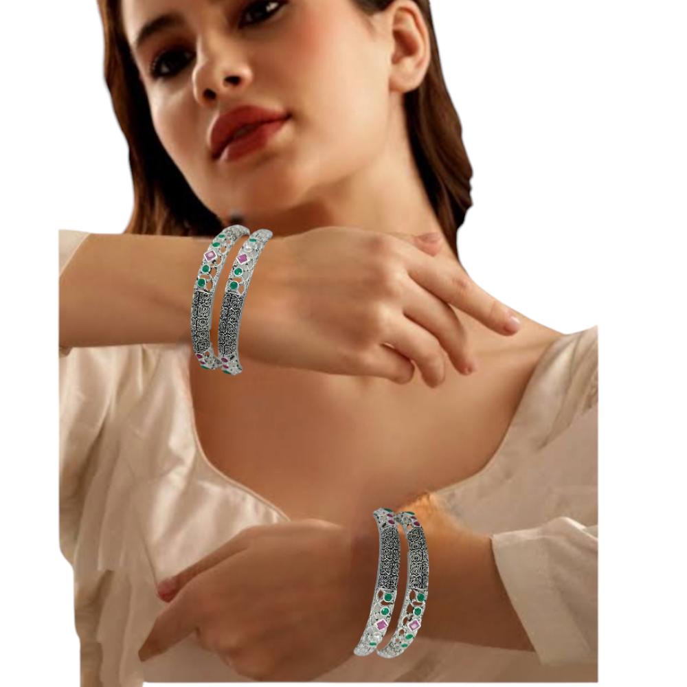 Amity Arts Oxidised Plated Rubi Embral Bangles Set (4 Piece Only)
