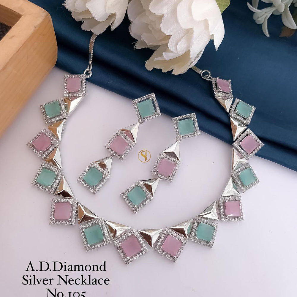 Shrijicreation Silver Plated AD Stone Necklace Set