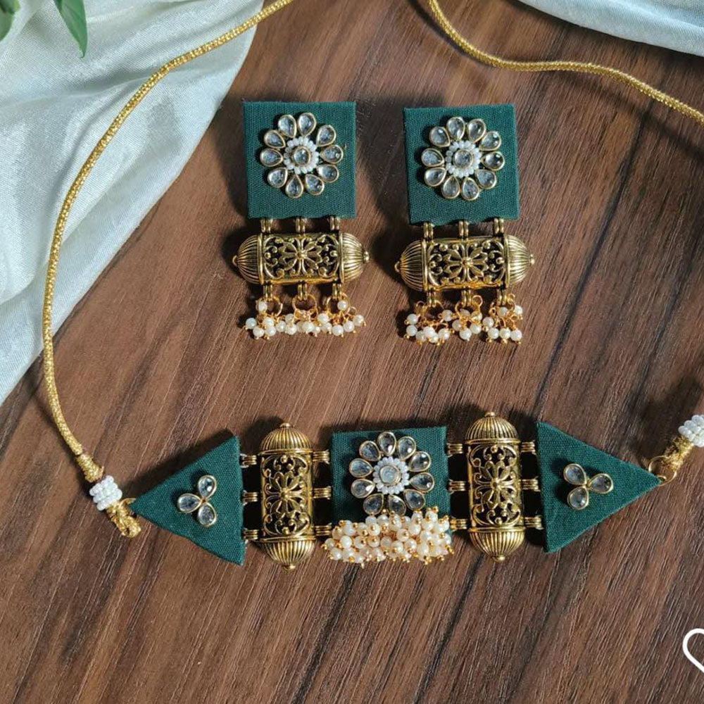 Shrijicreation Gold Plated Handmade Kundan Stone And Pearls Choker Necklace Set