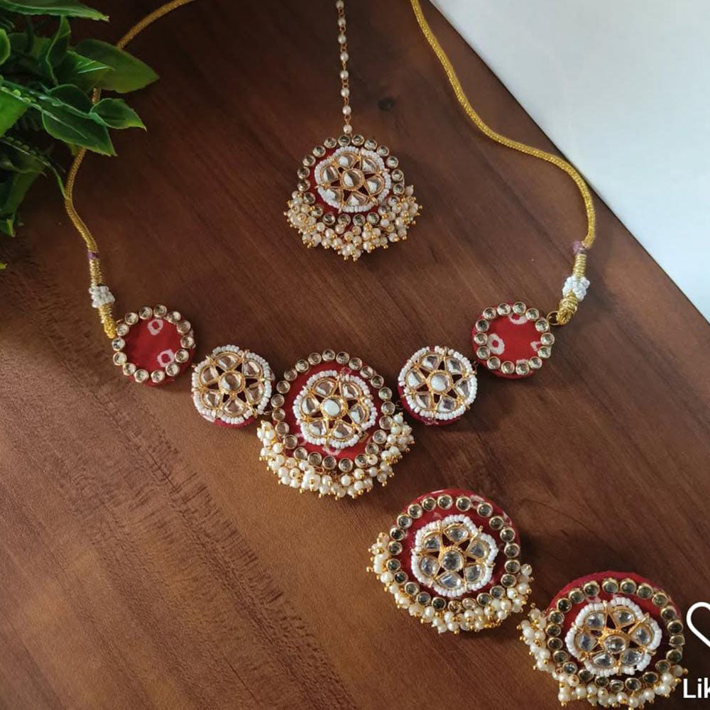 Shrijicreation Gold Plated Handmade Kundan Stone And Pearls Necklace Set