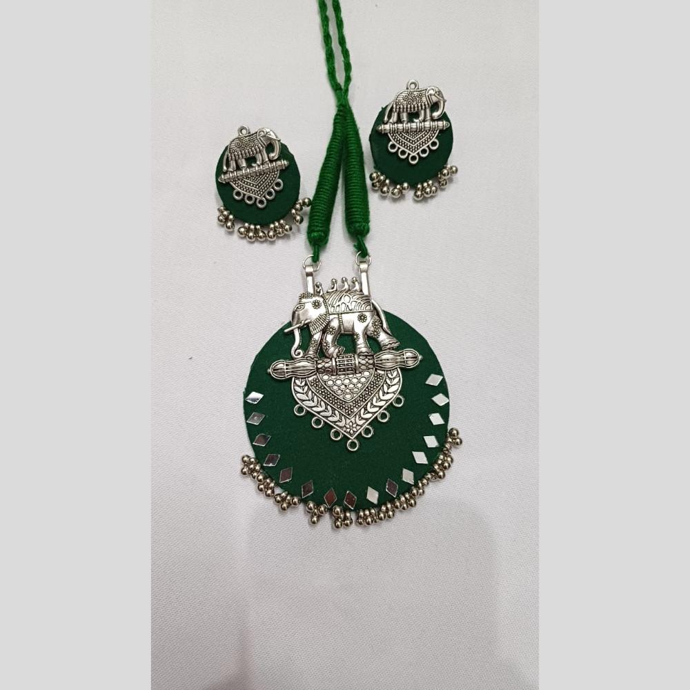 Shrijicreation Ethnic Oxidised Plated Mirror Work And Elephant Design Necklace Set