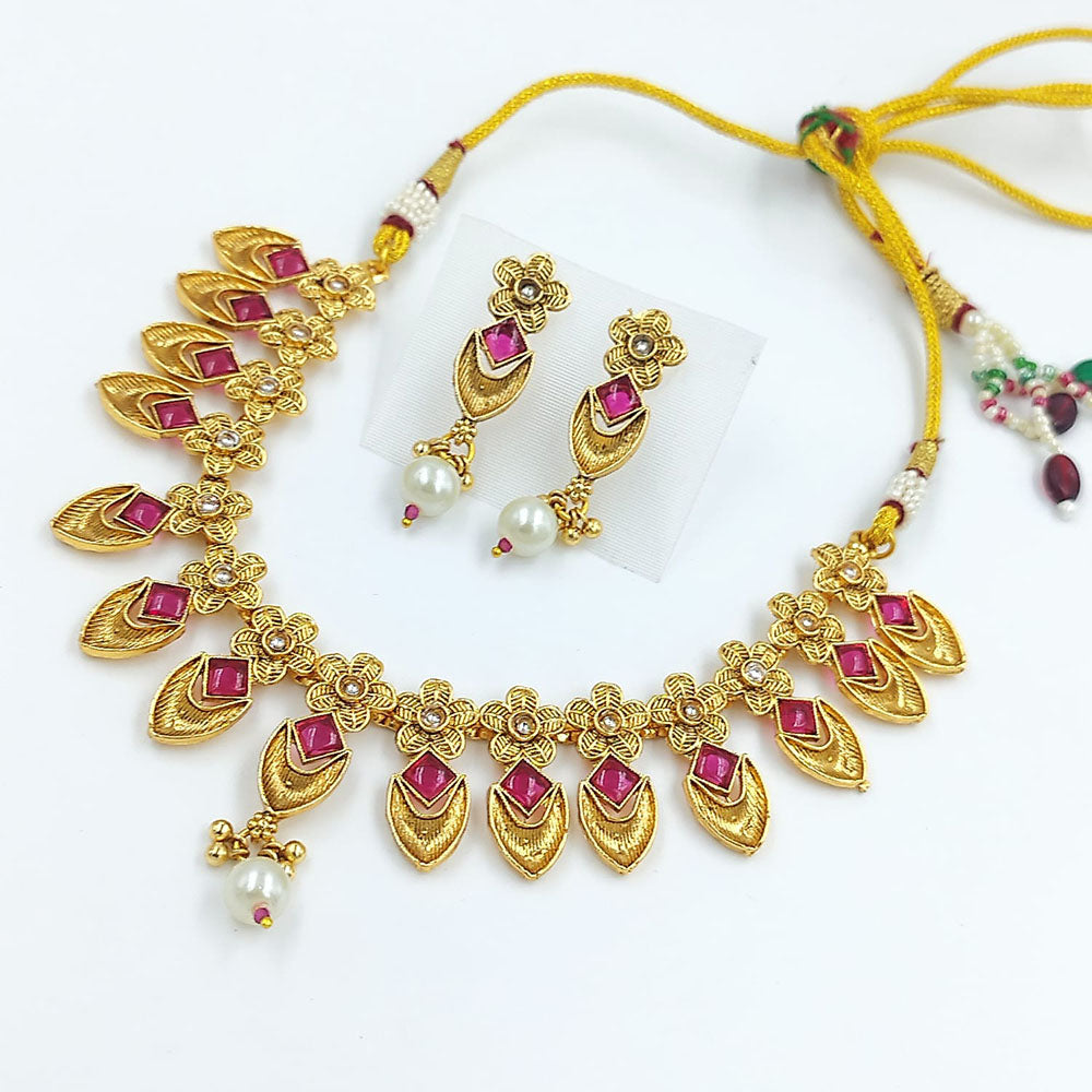 Palak Art Gold Plated Pota Stone Necklace Set
