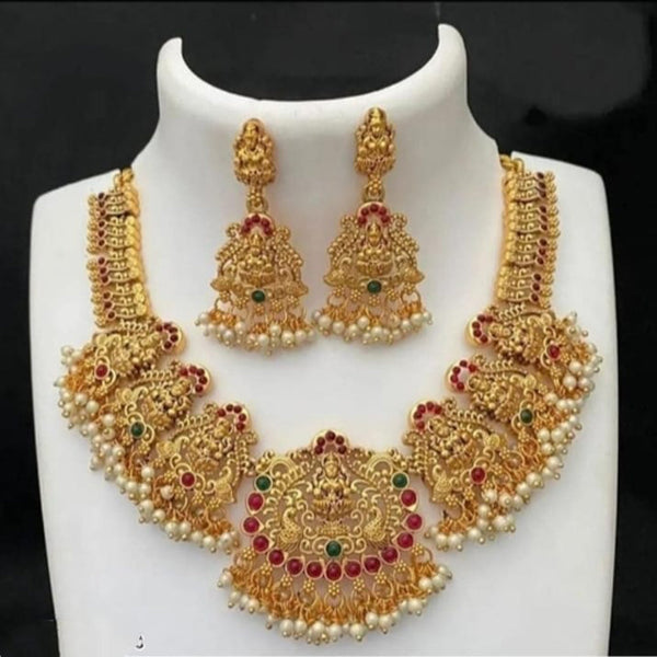 Palak Art Gold Plated Pota Stone And temple Necklace Set