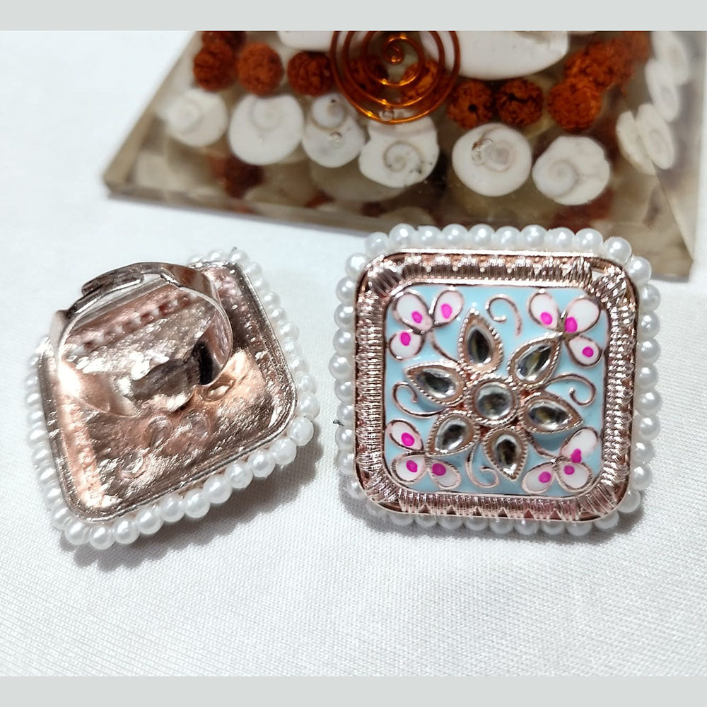 Palak Art Gold Plated Kundan Stone And Meenakari Adjustable Rings ( 1 Piece Only )