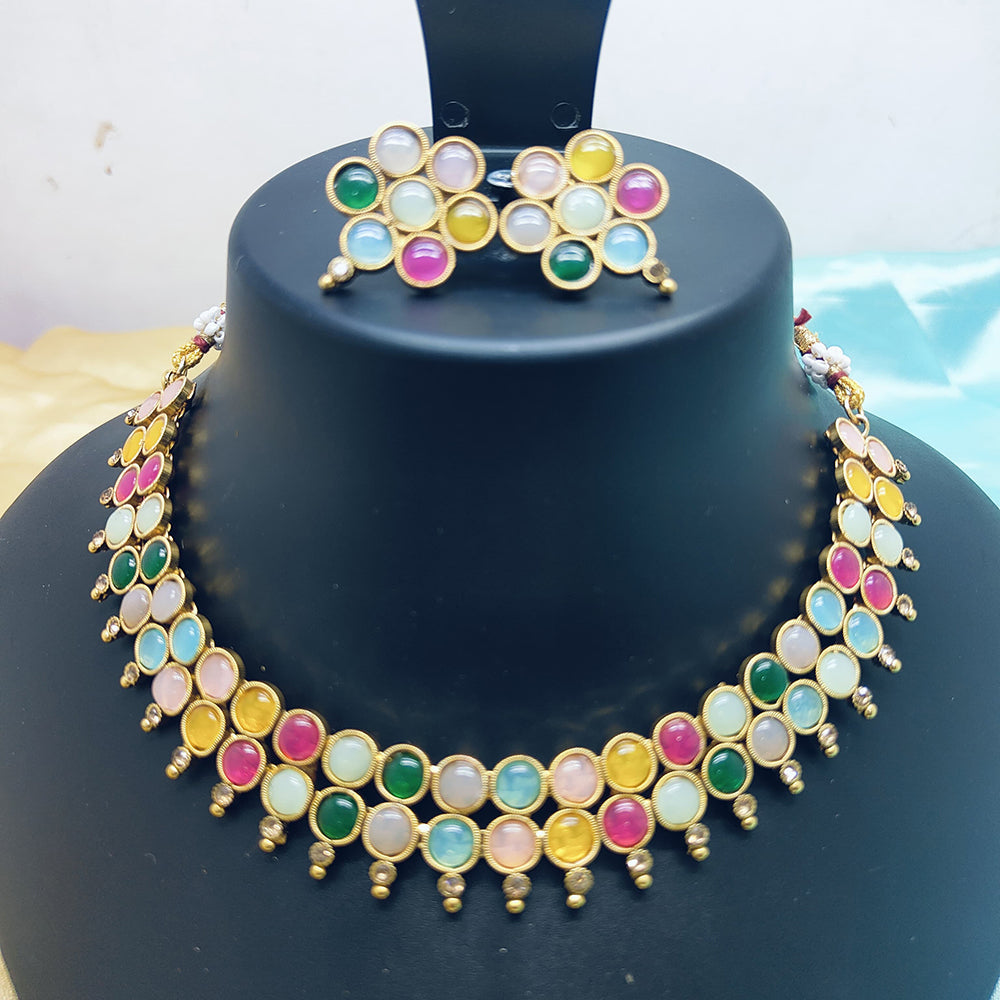Palak Art Gold Plated Pota Stone Choker Necklace Set