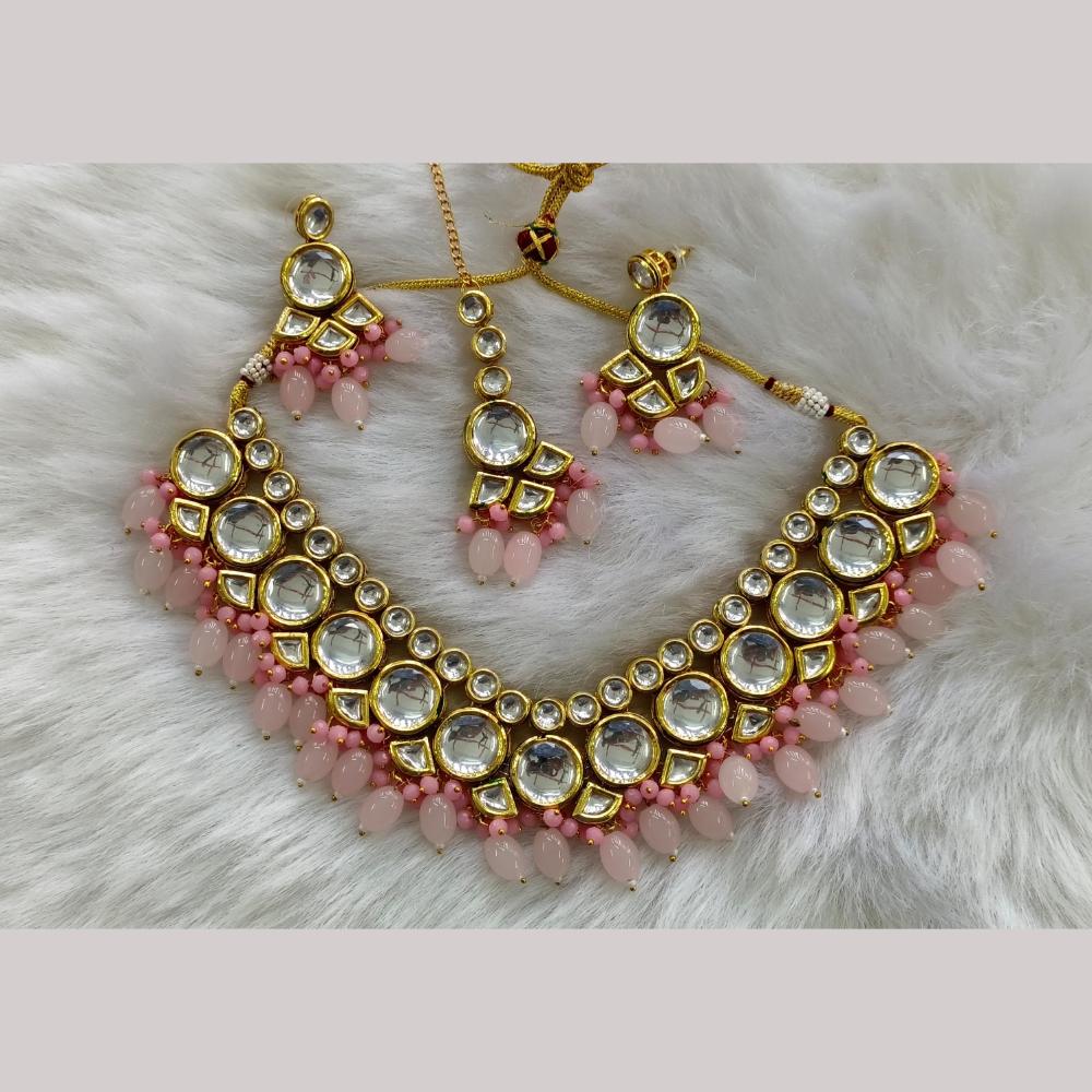 Palak Art Gold Plated Kundan Stone And Beads Necklace Set