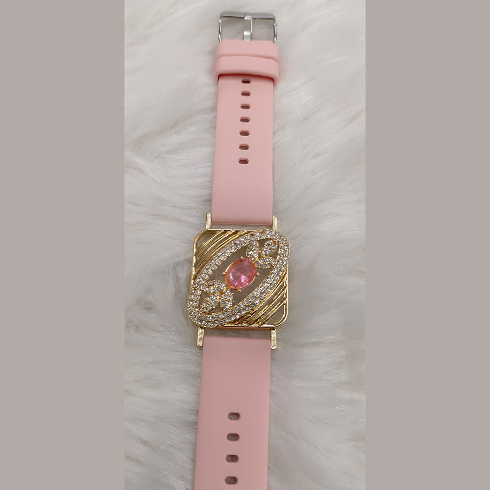 Palak Art Gold Plated Austrian Stone Wrist Watch Style Belt Bracelet