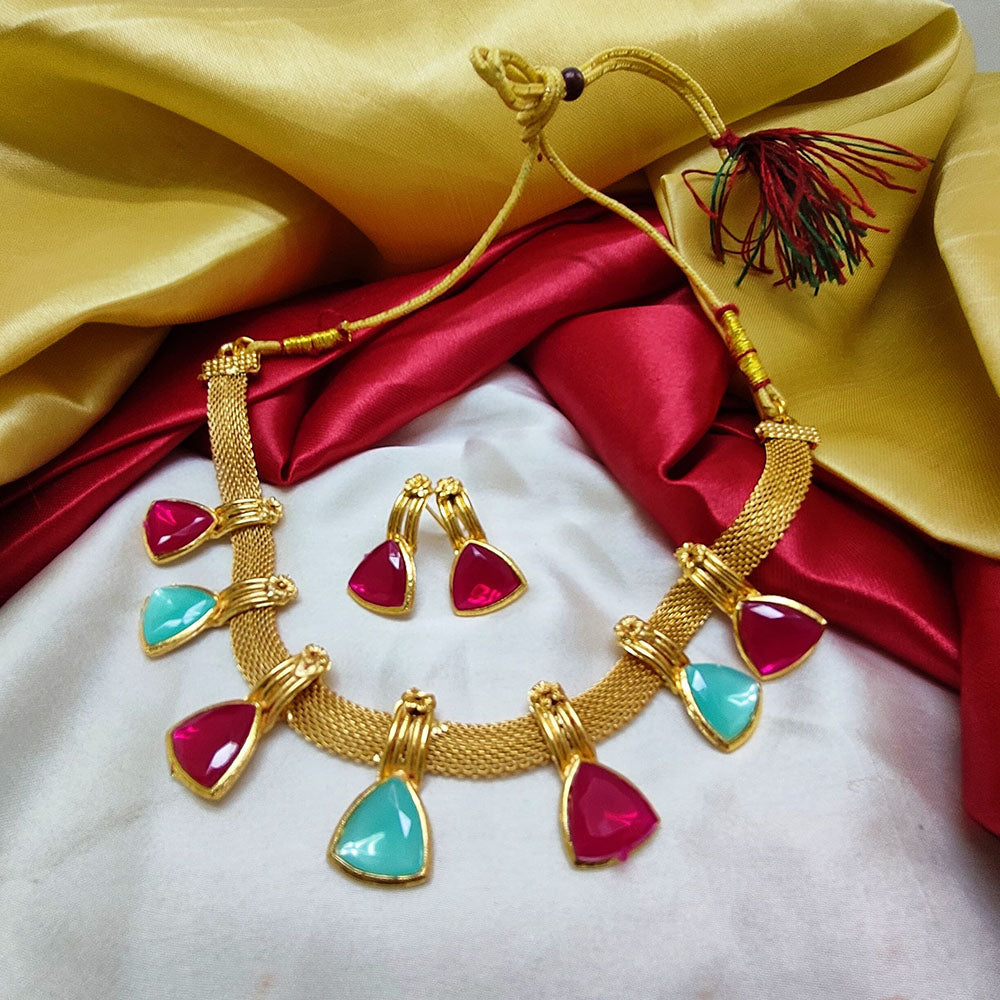 Palak Art Gold Plated Crystal Stone Necklace Set