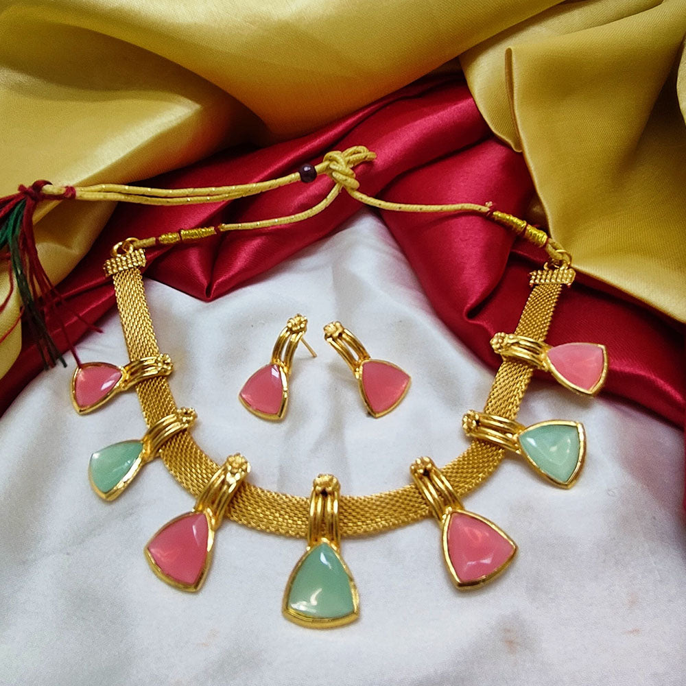 Palak Art Gold Plated Crystal Stone Necklace Set