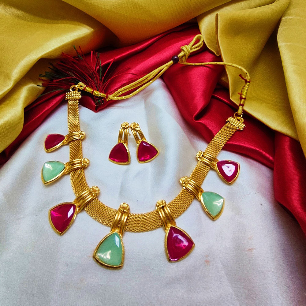 Palak Art Gold Plated Crystal Stone Necklace Set
