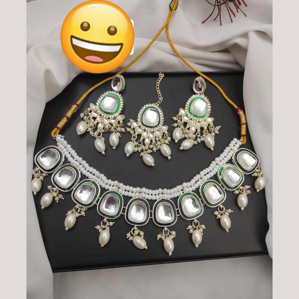 Palak Art Gold Plated Kundan Stone And Pearl Necklace Set