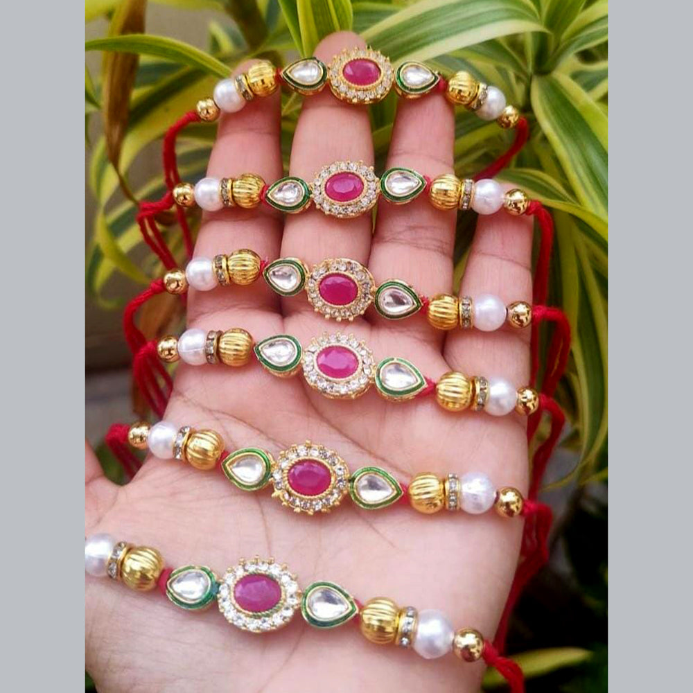 Palak Art Kundan Stone And Pearl Rakhi (Pack of 6)