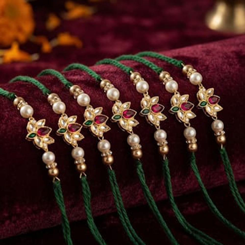 Palak Art Elegant Pota Stone And Pearl Rakhi With Traditional Design