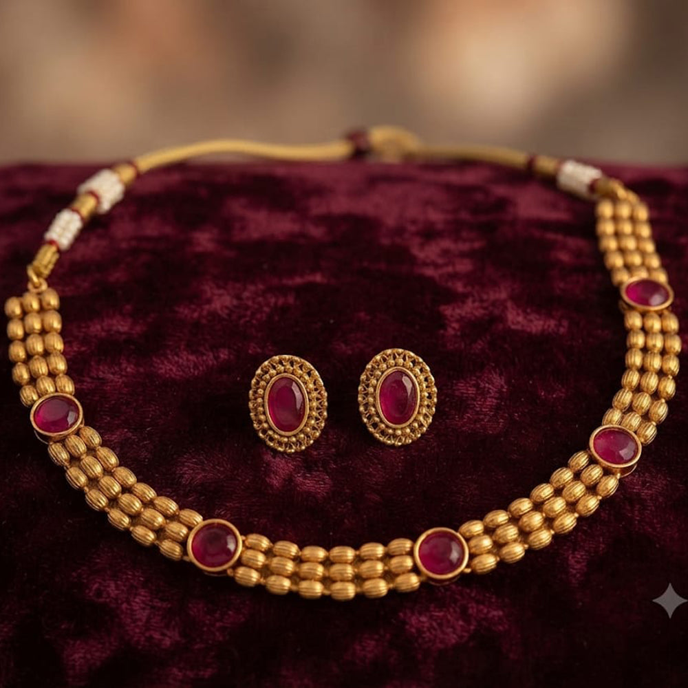 Palak Art Elegant Pota Stone Designer Necklace Set