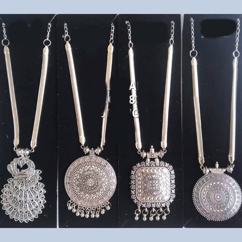 R Jogan Oxidised Plated Chain Pendant Set (Assorted Design)