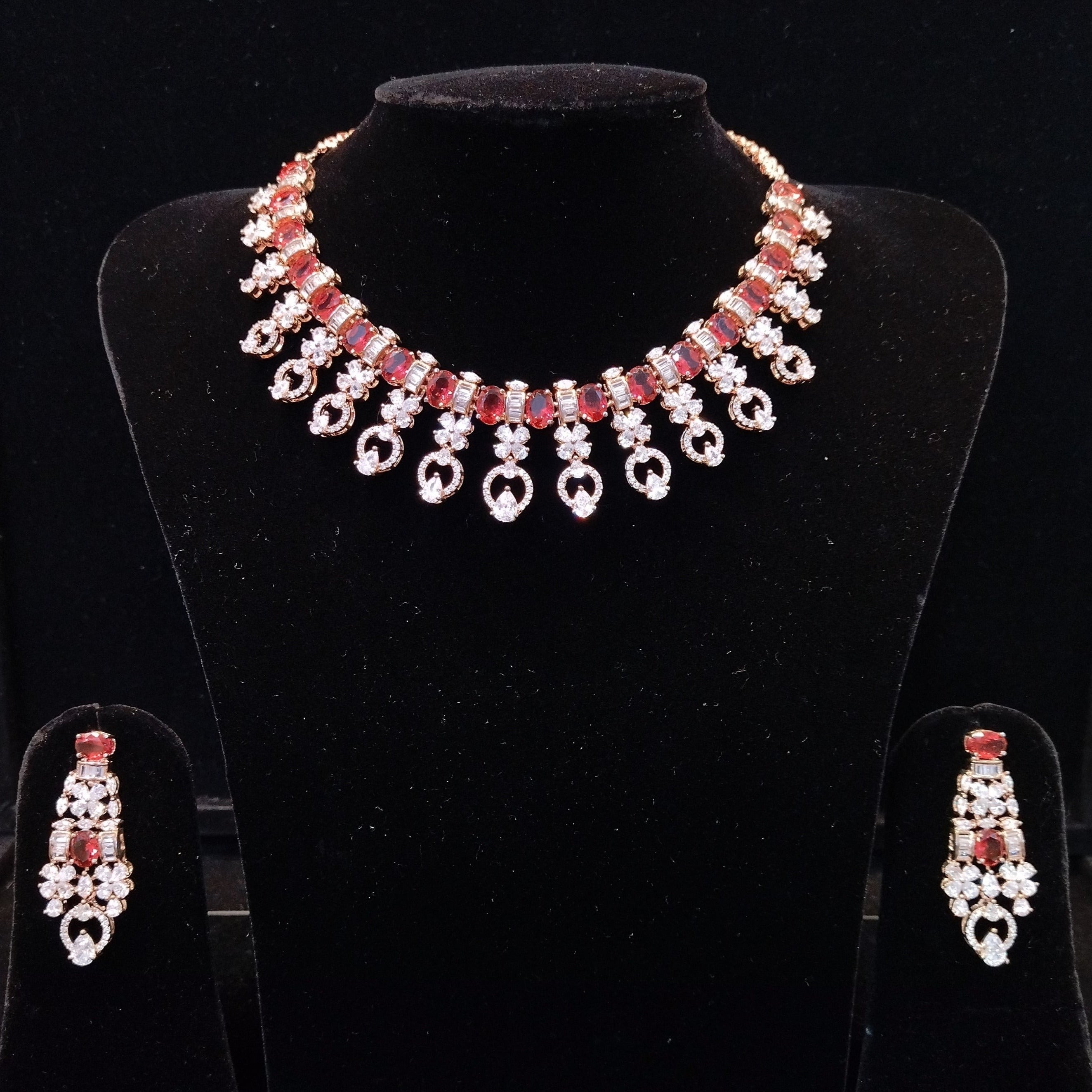 Sunflower Fashion Jewellery Gold Plated AD Stone Necklace Set