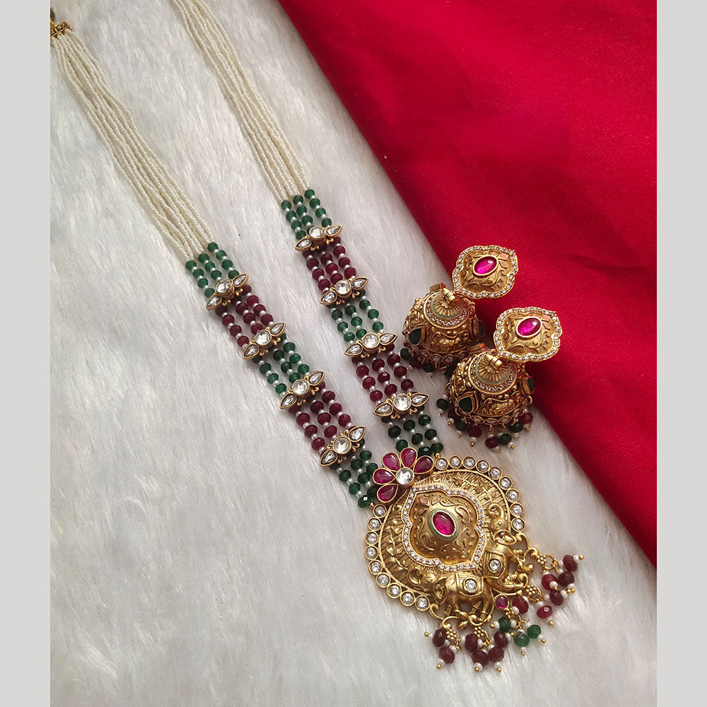 Kala Creation Gold Plated Pota Stone And Pearl Necklace Set