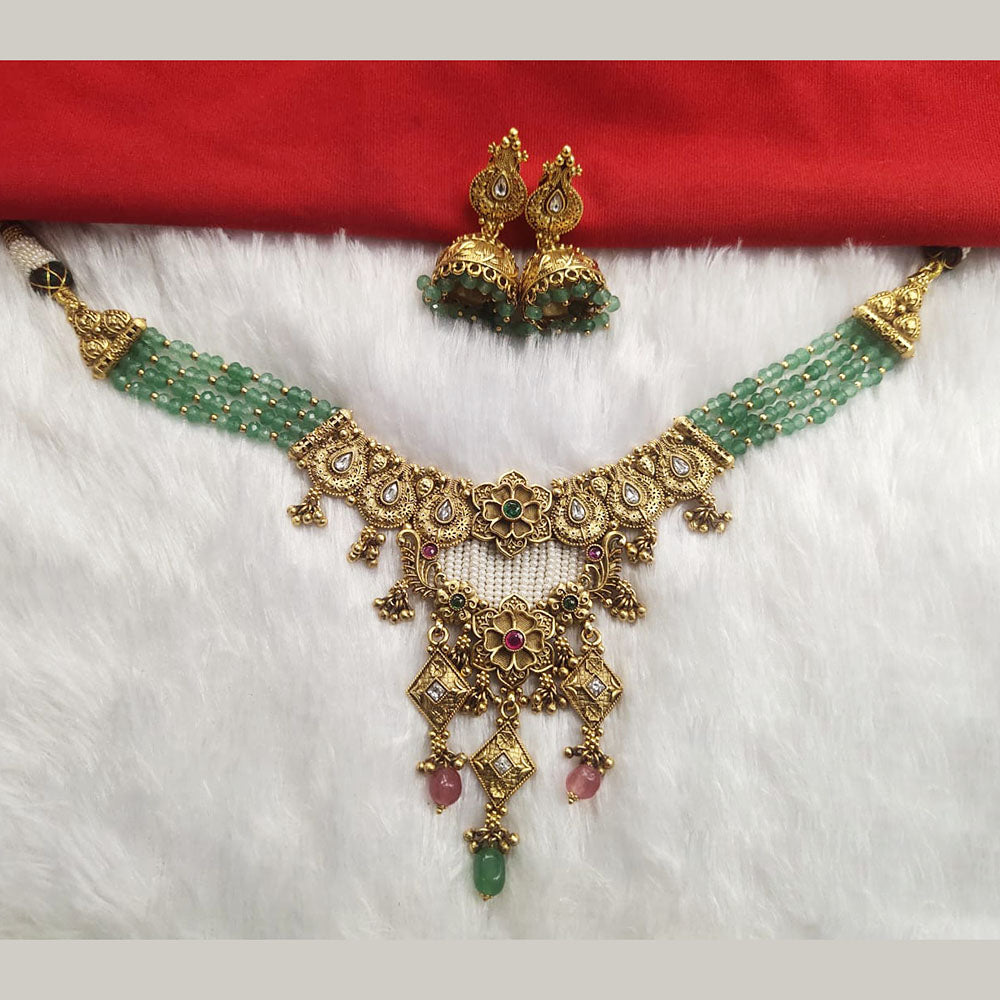 Kala Creation Gold Plated Pota Stone And Pearl Necklace Set