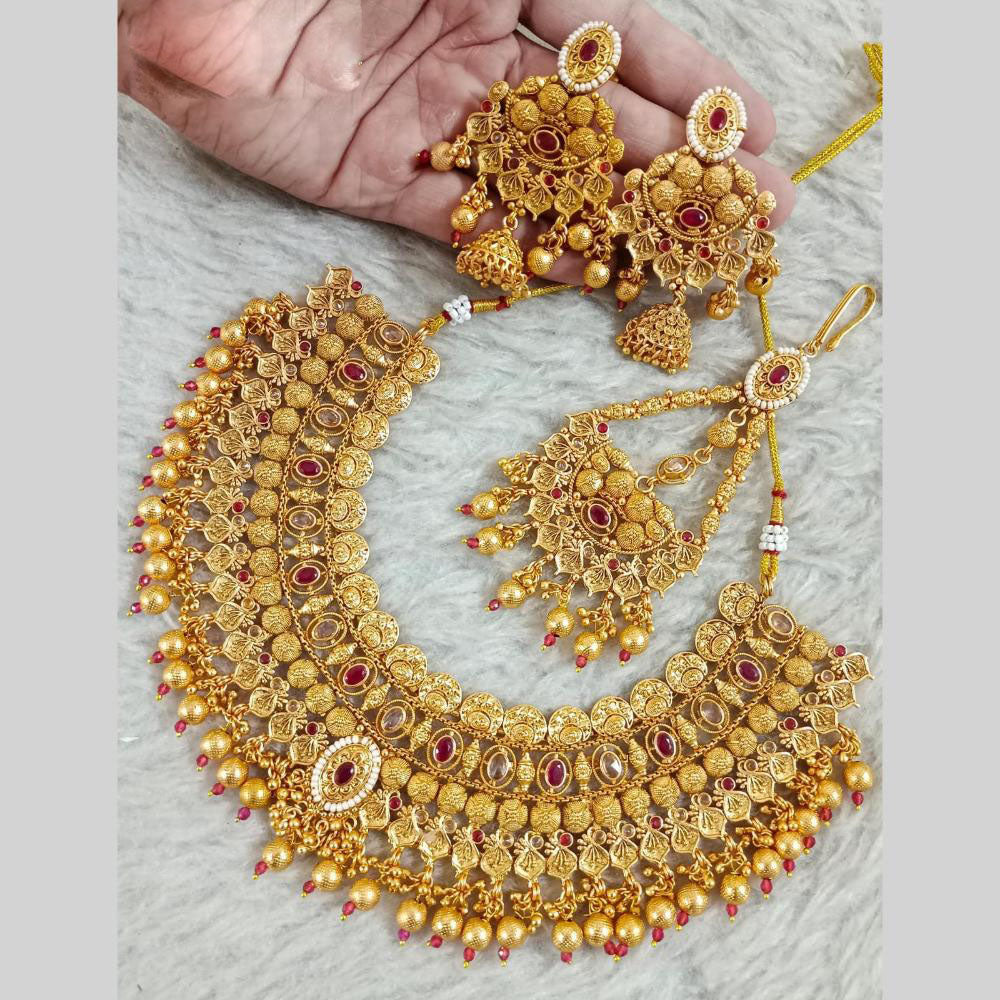 Star India Gold Plated Crystal Stone And Pearl Necklace Set
