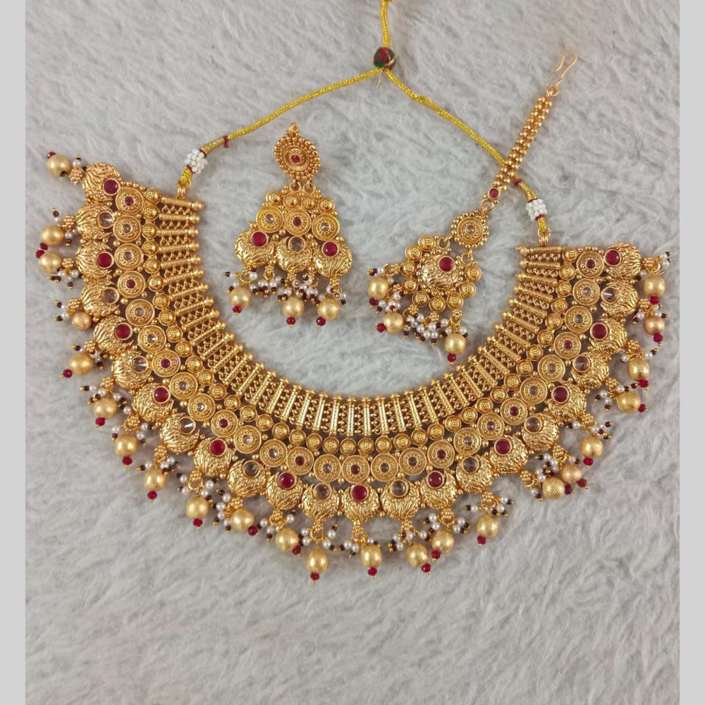 Star India Gold Plated Crystal Stone And Pearl Necklace Set