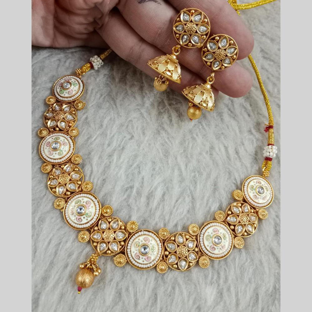 Star India Gold Plated Pota Stone And Pearl Meenakari Necklace Set