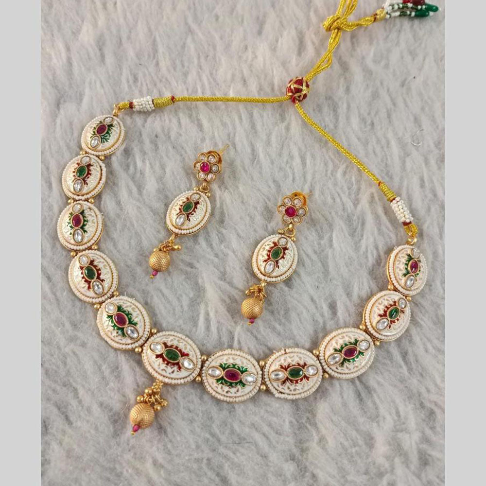 Star India Gold Plated Pota Stone And Pearl Meenakari Necklace Set