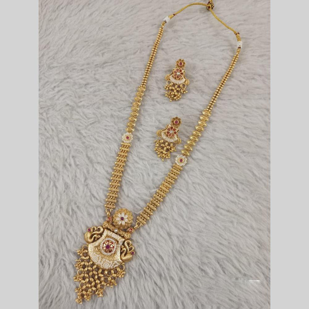 Star India Gold Plated Pota Stone And Pearl Meenakari Long Necklace Set