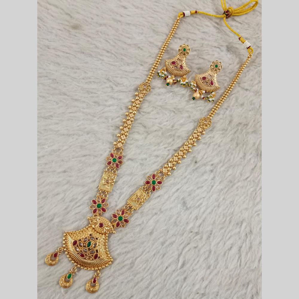 Star India Gold Plated Pota Stone Long Necklace Set