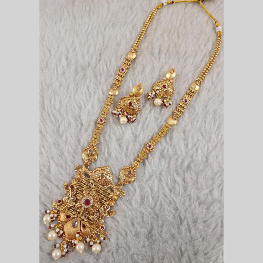 Star India Gold Plated Pota Stone Long Necklace Set