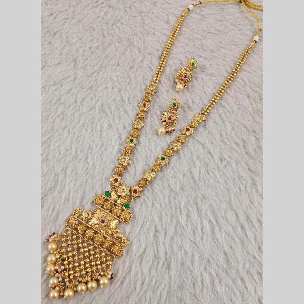 Star India Gold Plated Pota Stone Long Necklace Set