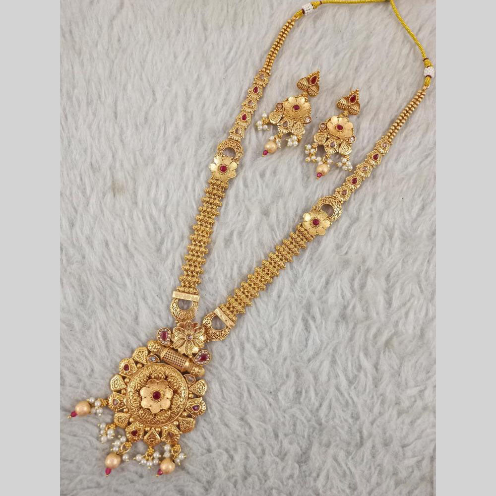Star India Gold Plated Pota Stone Long Necklace Set