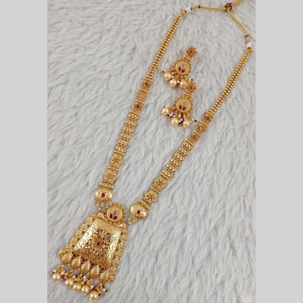 Star India Gold Plated Pota Stone Long Necklace Set