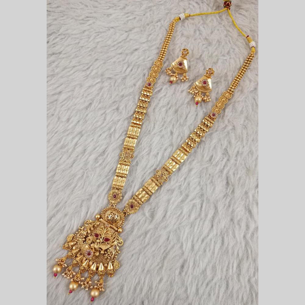 Star India Gold Plated Pota Stone Long Necklace Set