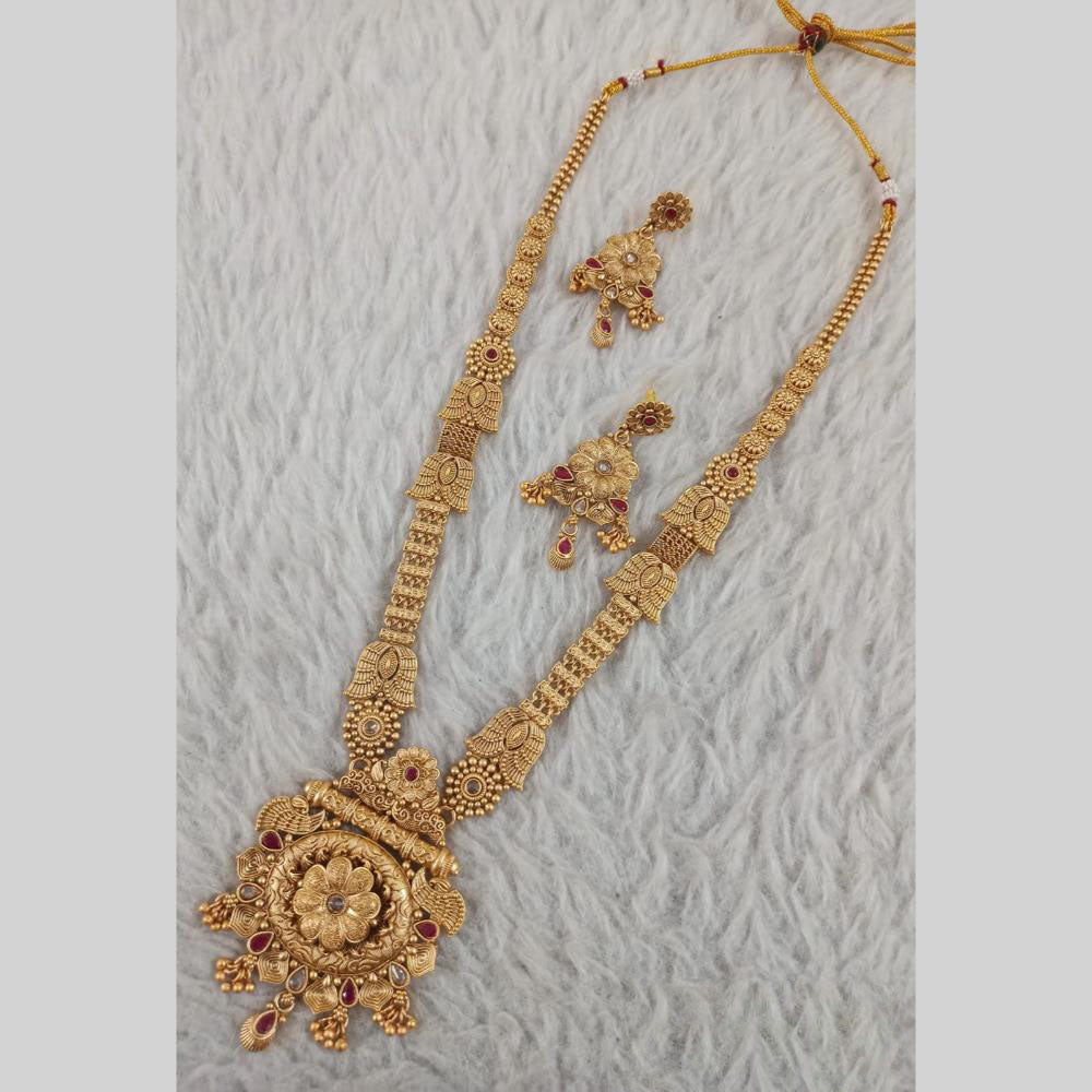 Star India Gold Plated Pota Stone Long Necklace Set