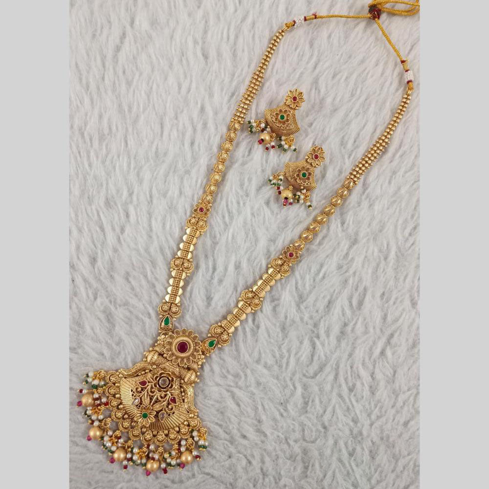 Star India Gold Plated Pota Stone Long Necklace Set