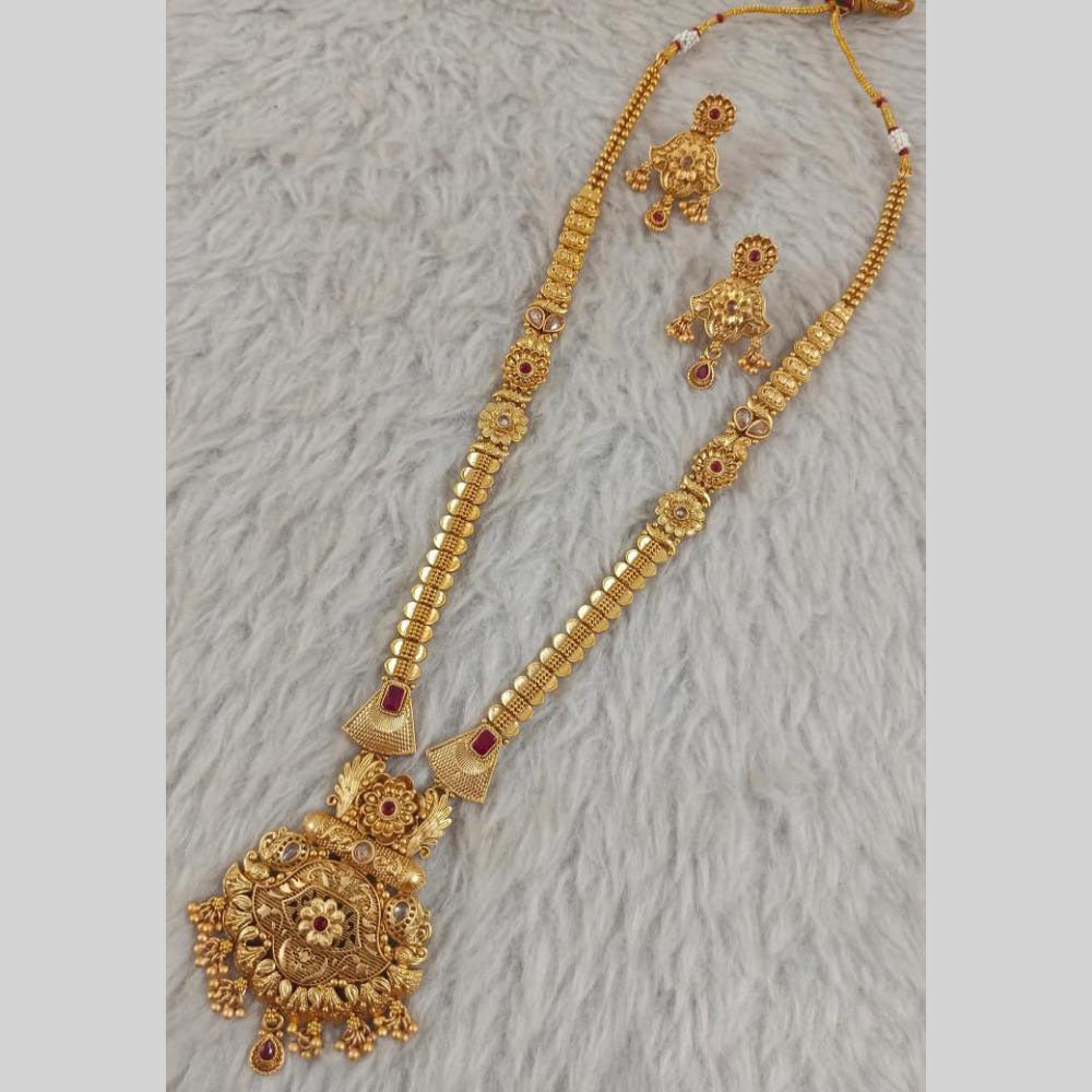 Star India Gold Plated Pota Stone Long Necklace Set
