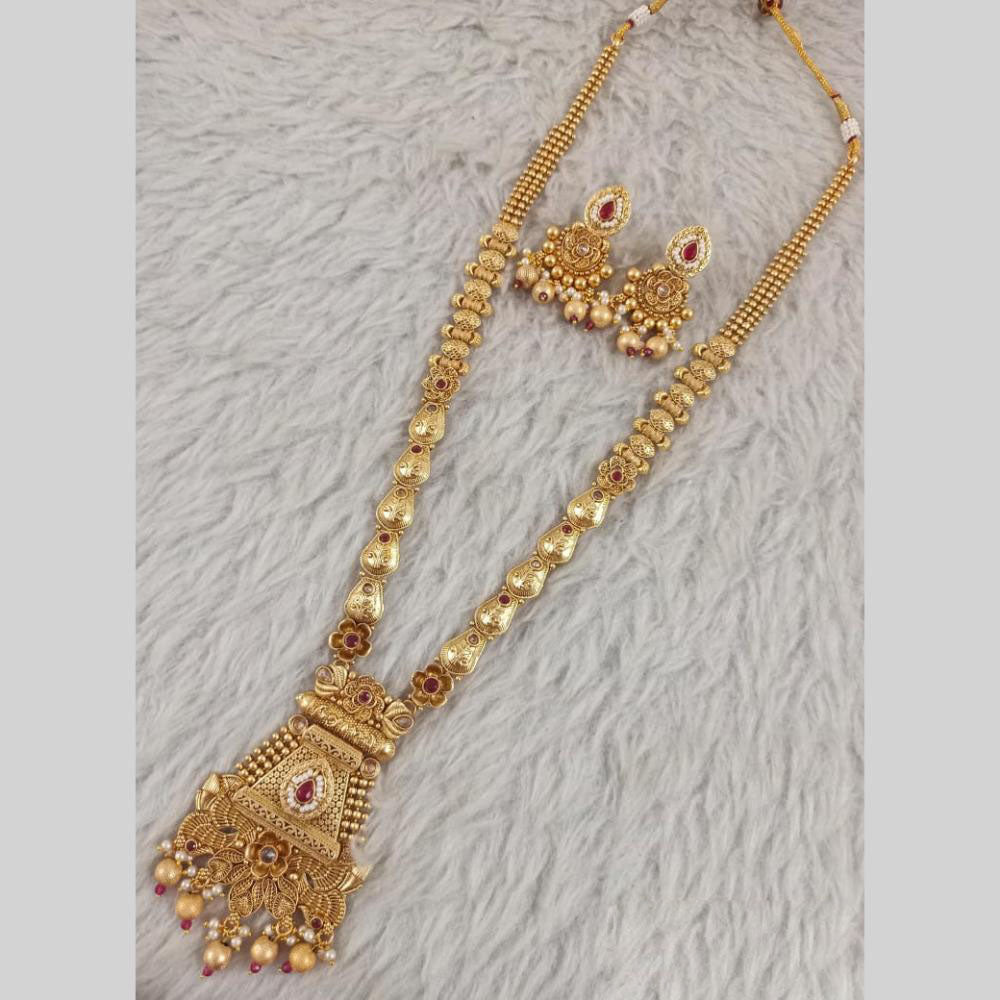 Star India Gold Plated Pota Stone Long Necklace Set