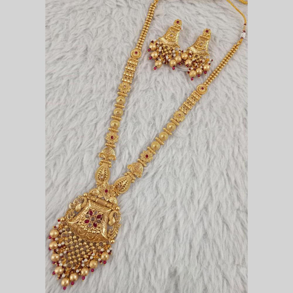 Star India Gold Plated Pota Stone Long Necklace Set