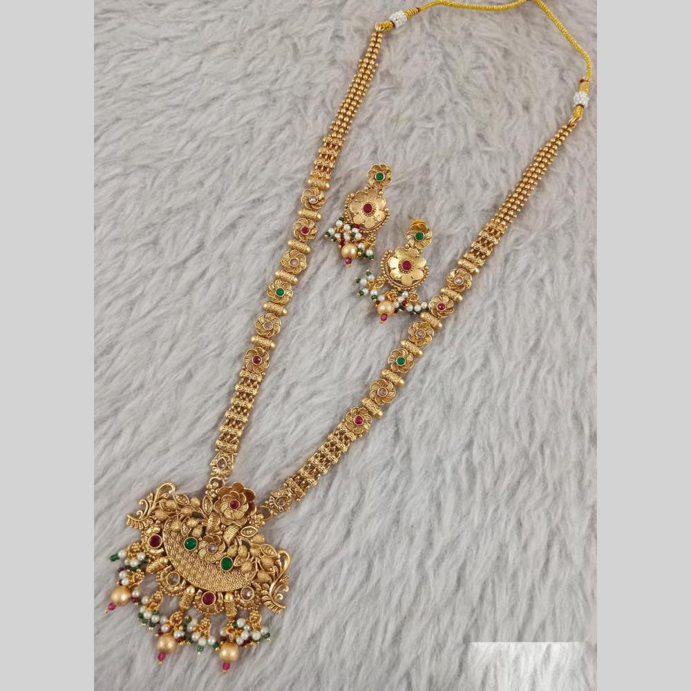 Star India Gold Plated Pota Stone Long Necklace Set