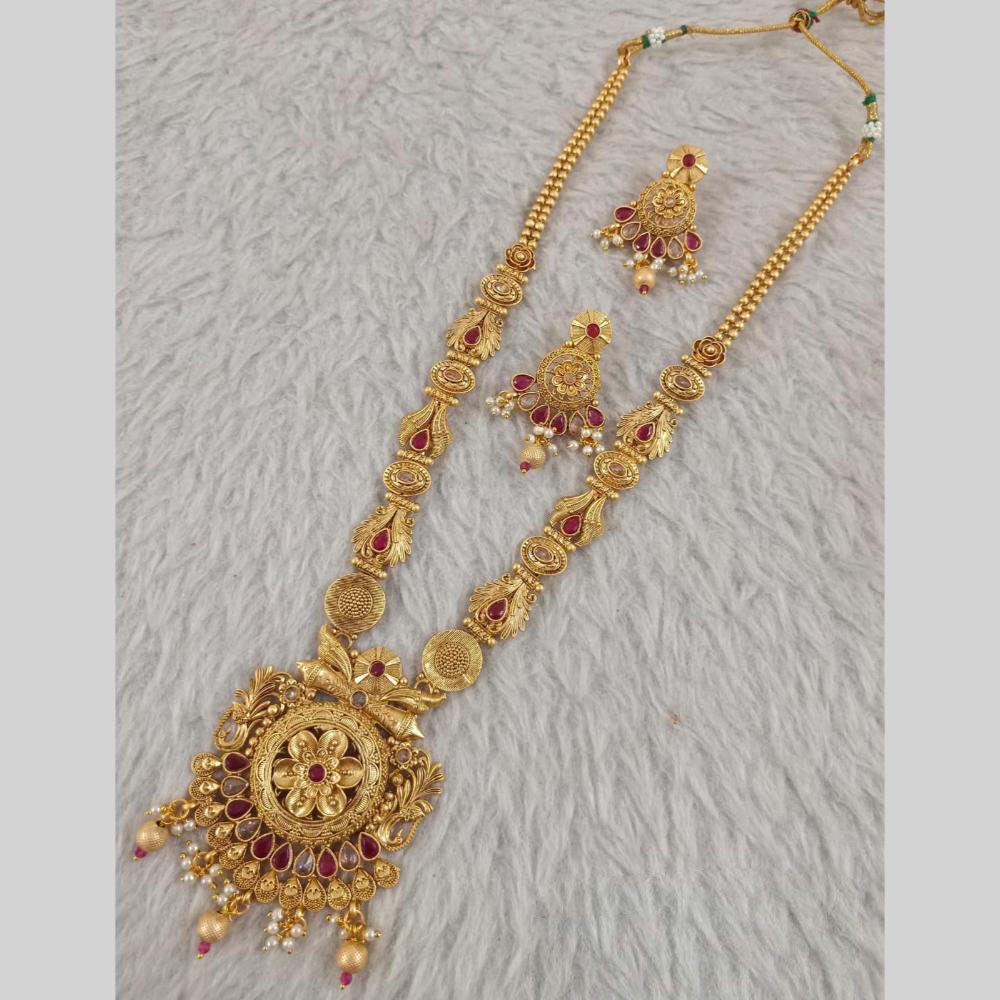 Star India Gold Plated Pota Stone Long Necklace Set